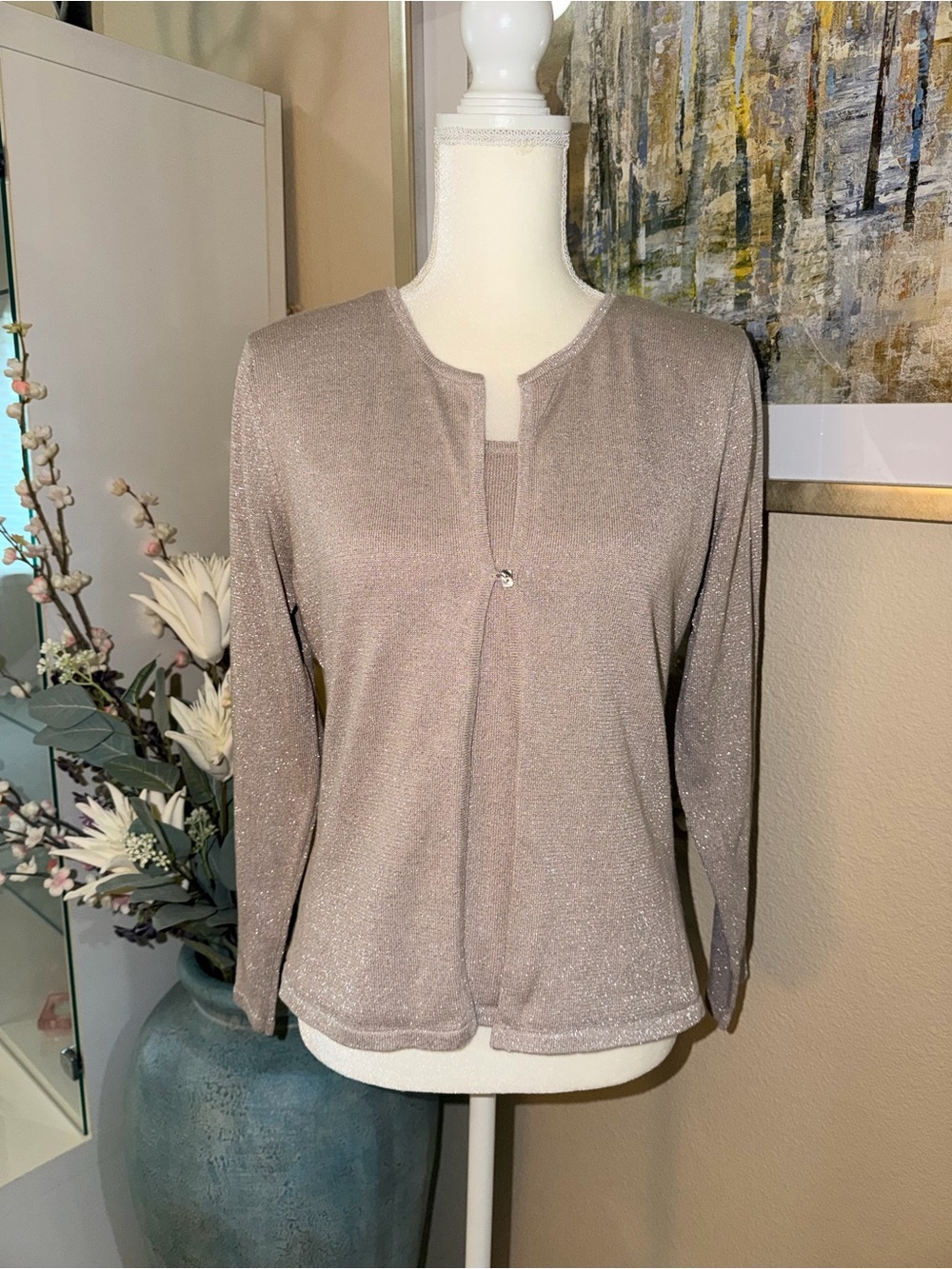 JohnPaulRichard Shimmery Taupe Cardigan